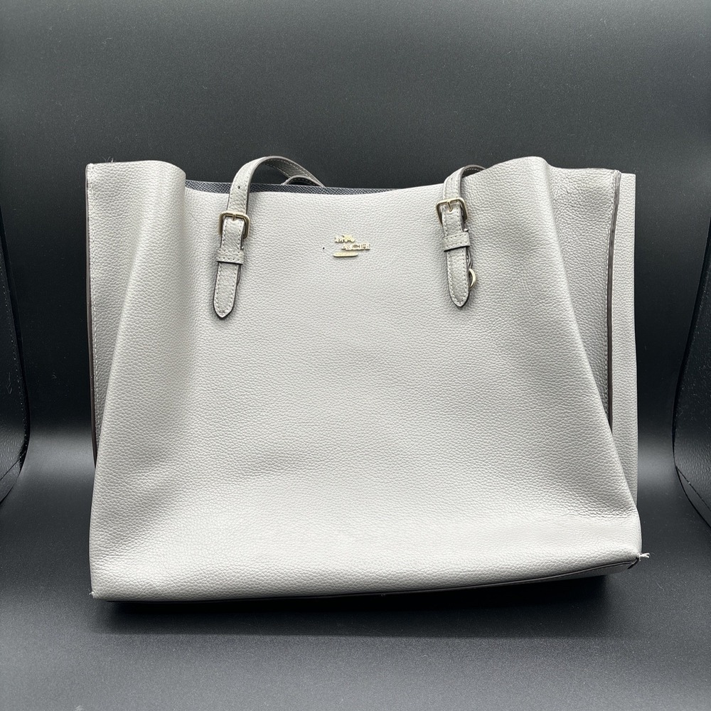 Coach Mollie Tote H2278-1671 Gray Pebbled Leather Blue Interior Work Bag READ